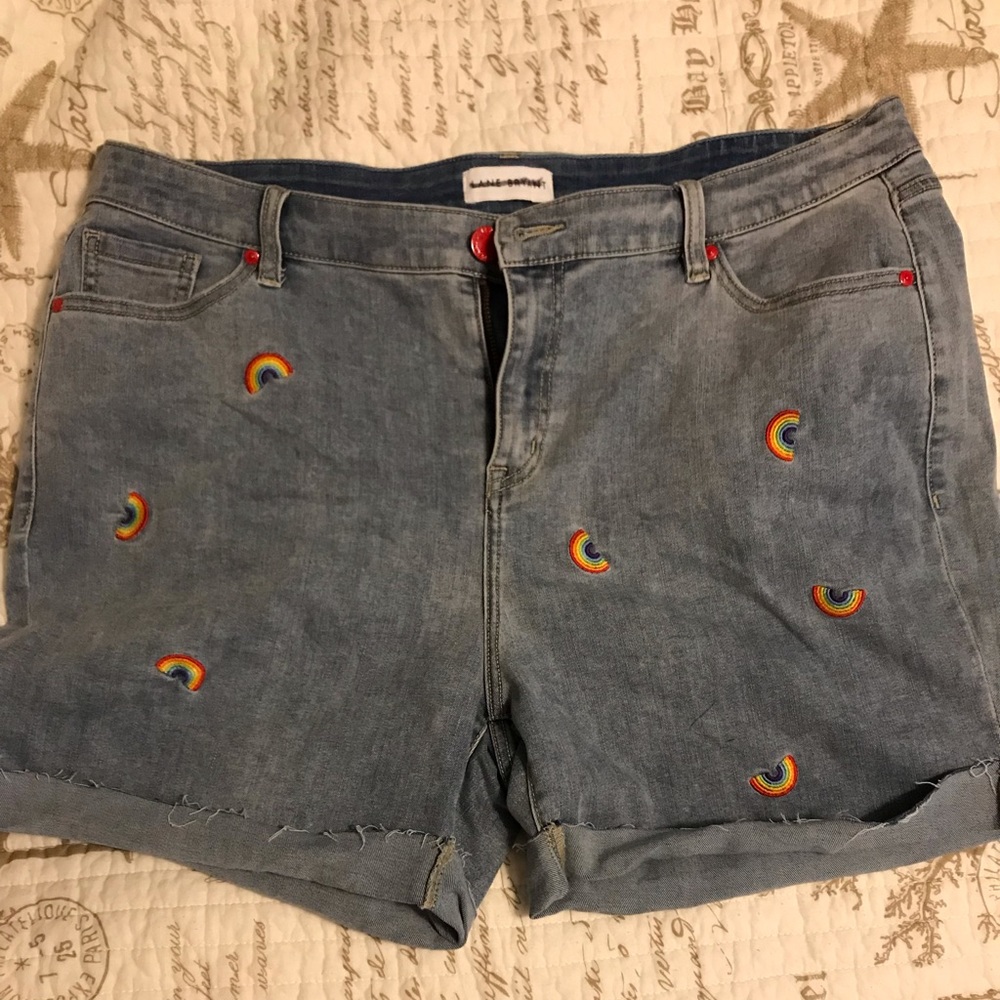 Lane Bryant Denim Embroidered Rainbow Shorts 16